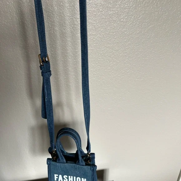 House of Rehab Fashion made me do it Micro shopper Blue Denim Tote Bag - Picture 13 of 16